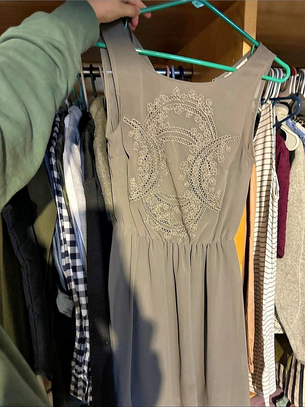 H&M embroidered divided Maxi Dress in Gray Size Medium